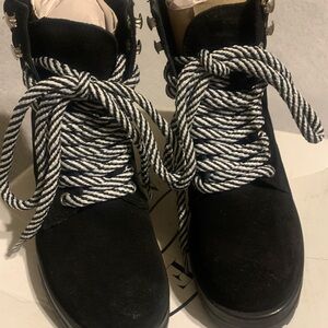 Black Combat Boots with Unique Zebra Laces